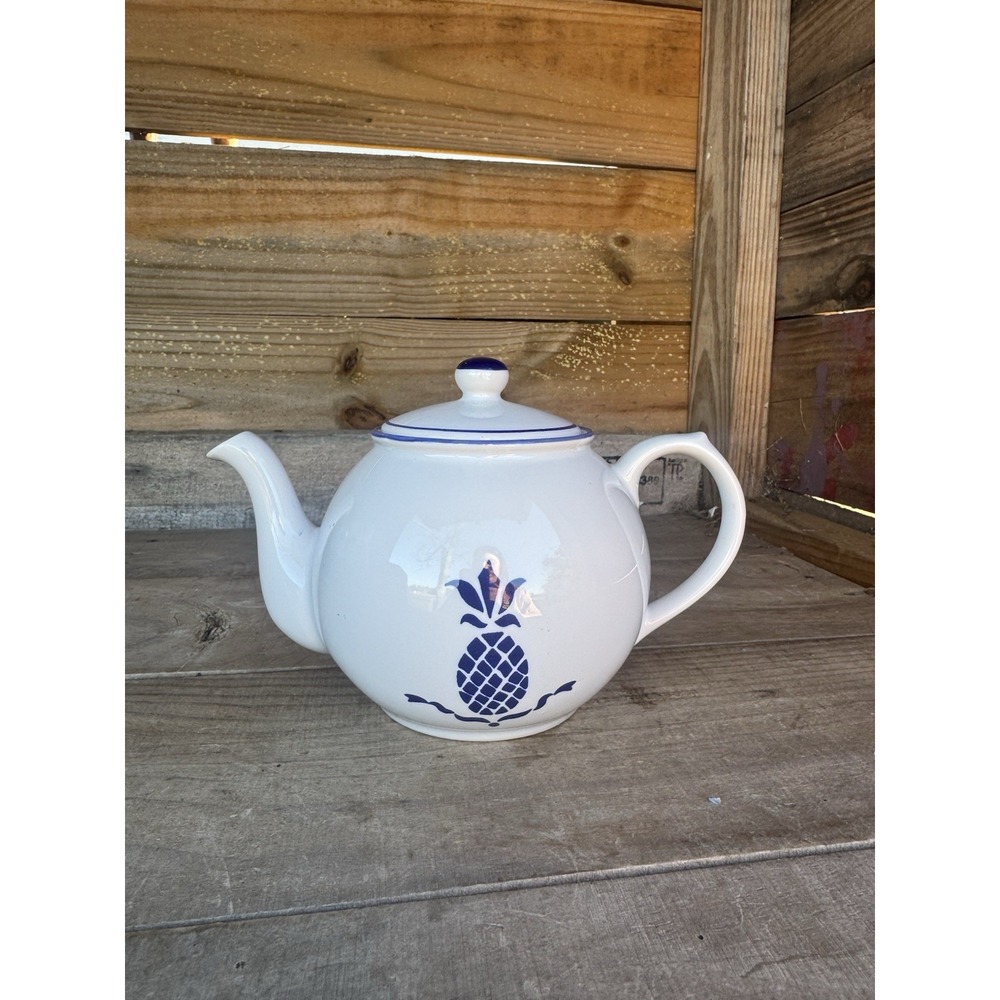 International House Country Blue Teapot With Pineapple - 1984 - Korea -